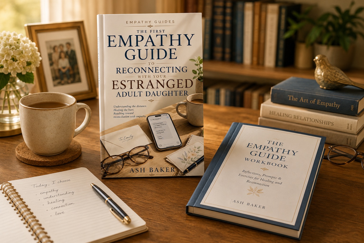 Empathy Guide book and workbook displayed on a warm desk